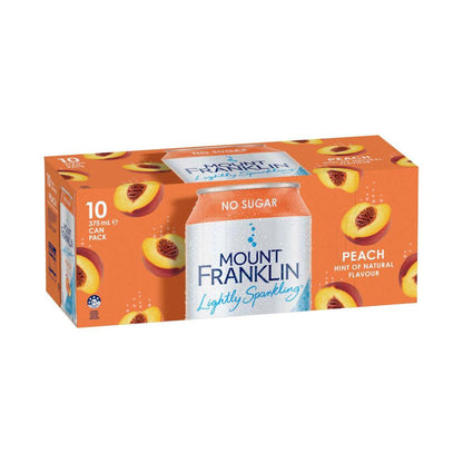 Mount Franklin Lightly Sparkling Water Peach Multipack Cans 375ml - 10 Pack