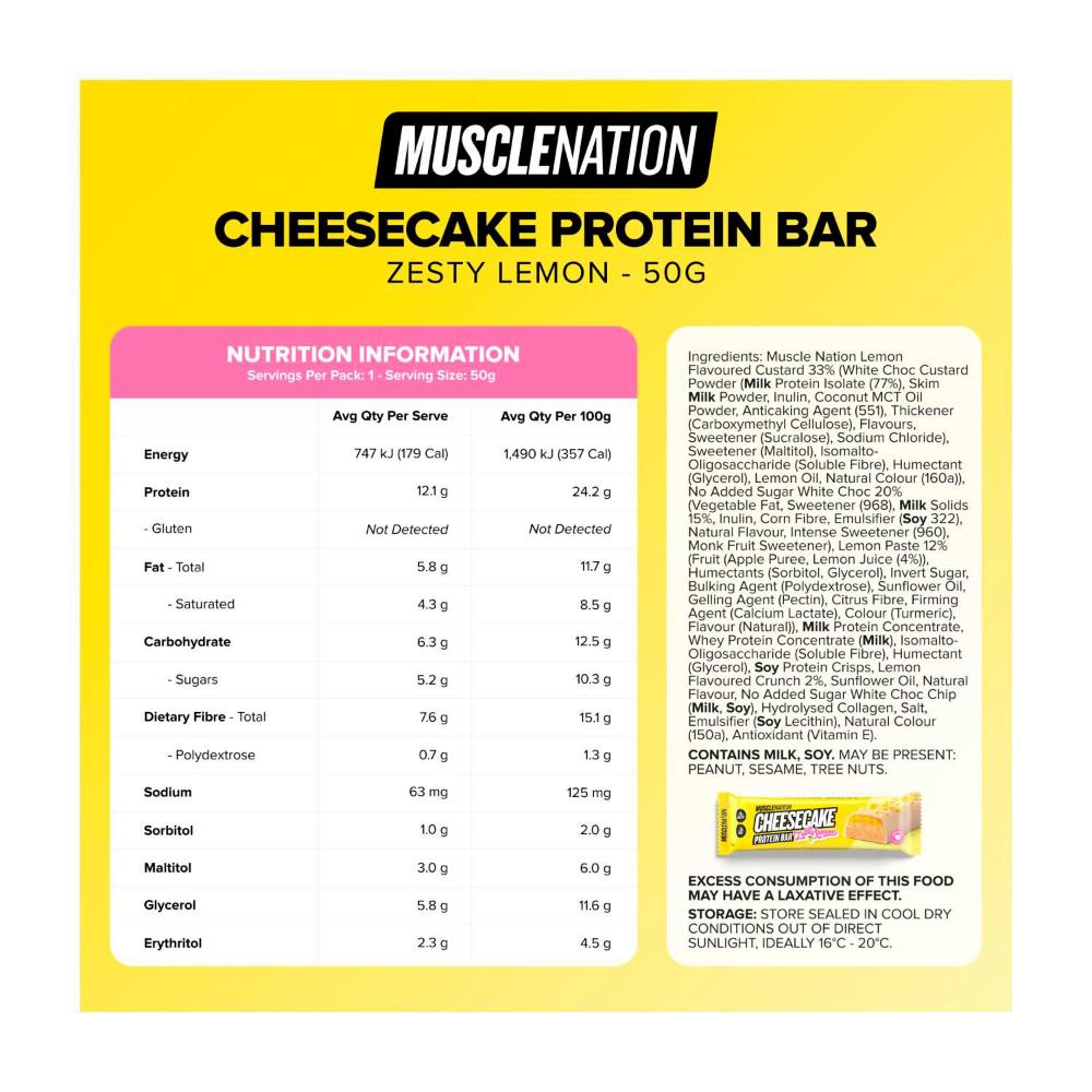 Muscle Nation Cheesecake Protein Bar Lemon - 50g
