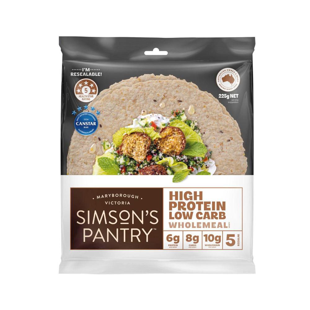 Simsons Pantry High Protein Low Carb Wholemeal Wrap 5 Pack - 210g