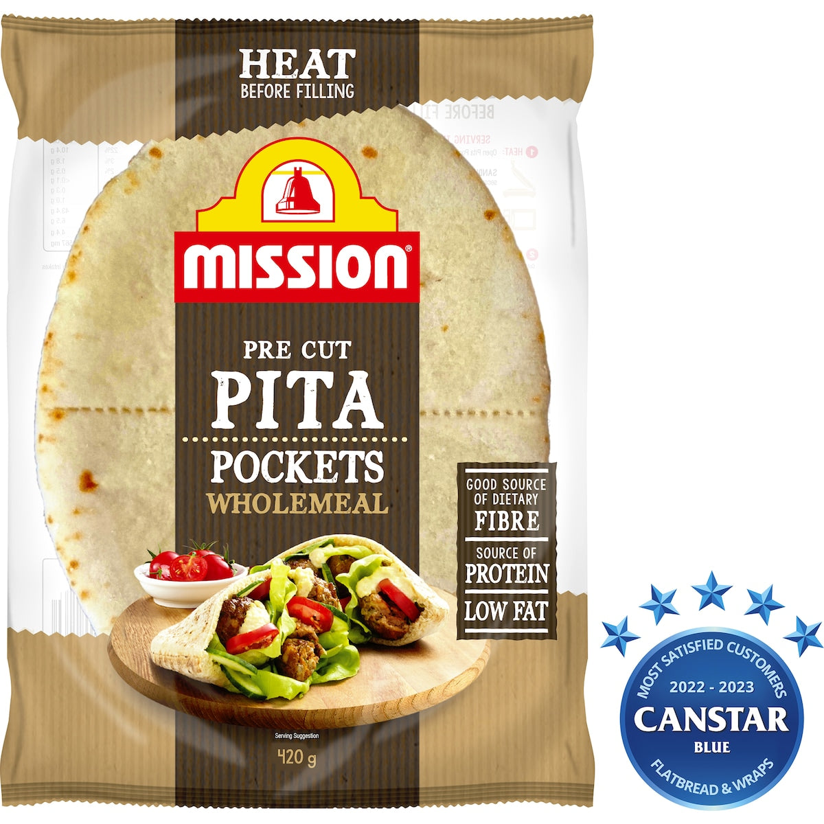 Mission Pita Bread Pockets Wholemeal 420g