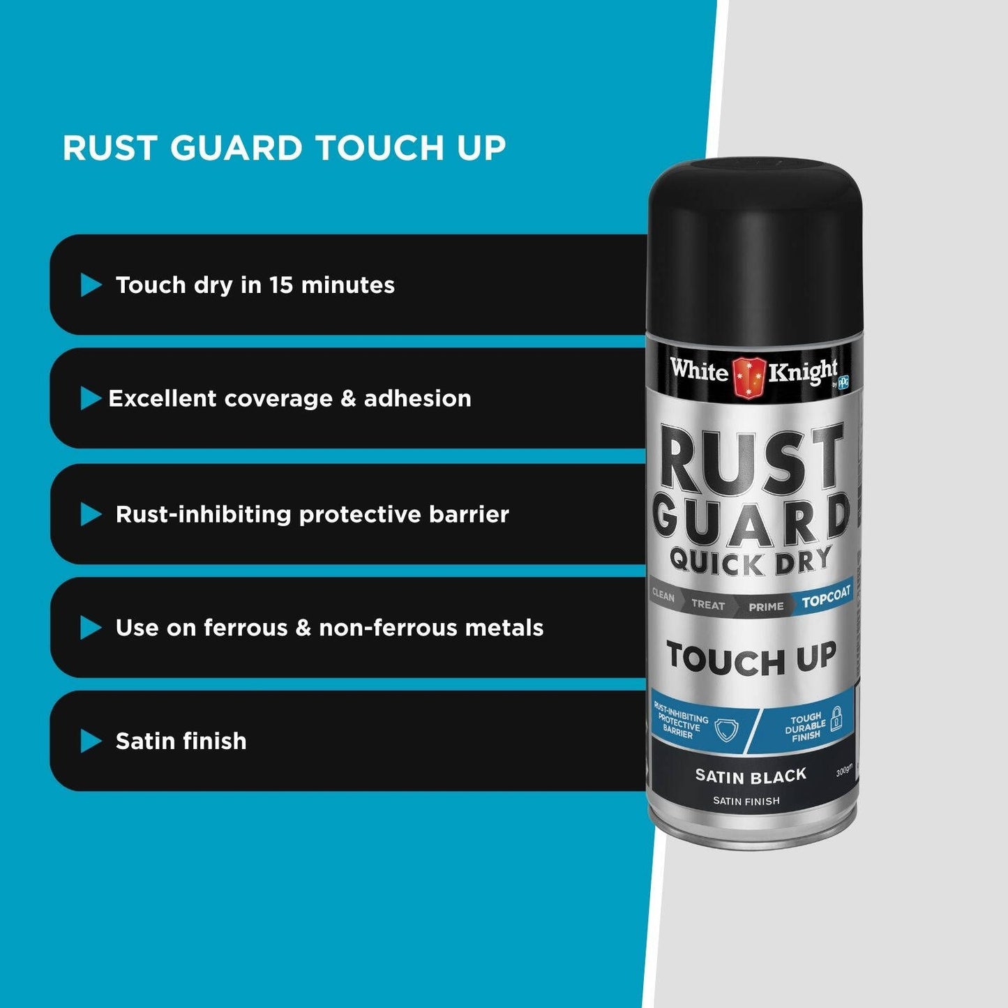 White Knight Rust Guard Black Satin Touch Up Spray Paint - 300g