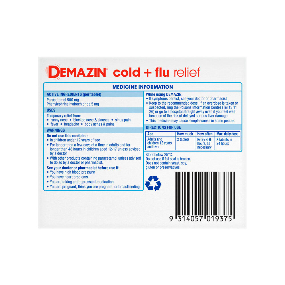 Demazin Cold & Flu Relief Tablets - 16 pack