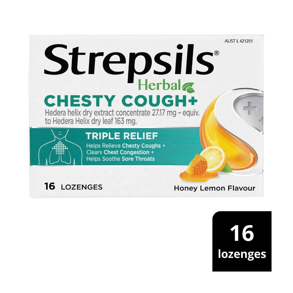 Strepsil Herbal Chesty Cough Lozenge Honey Lemon - 16 pack