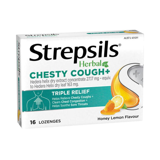Strepsil Herbal Chesty Cough Lozenge Honey Lemon - 16 pack