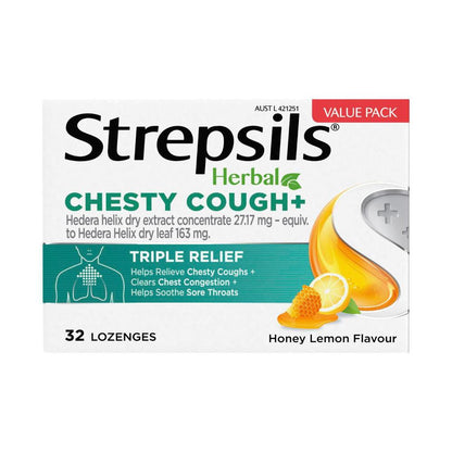 Strepsil Herbal Chesty Cough Lozenge Honey Lemon - 32 pack