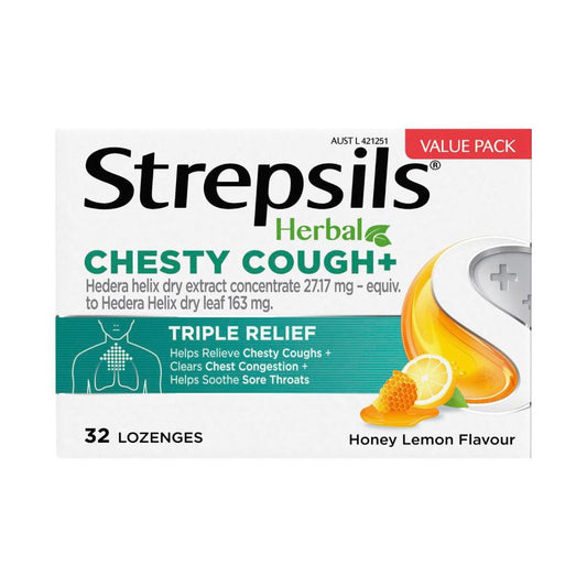 Strepsil Herbal Chesty Cough Lozenge Honey Lemon - 32 pack