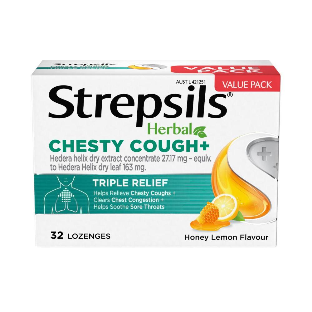 Strepsil Herbal Chesty Cough Lozenge Honey Lemon - 32 pack
