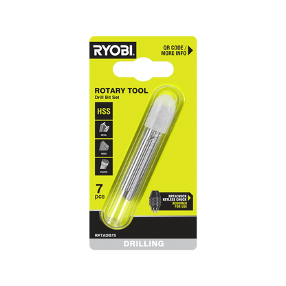 Ryobi Rotary Tool Drill Bit Set - 0.8-3.2mm - 7 Piece