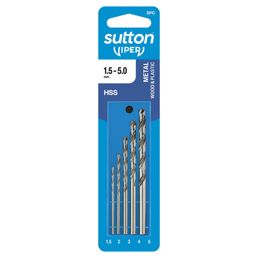 Sutton Tools 1.5-5.0mm Viper HSS Metric Drill Bit Refill Set - For Metal, Wood & Plastics - 5 Piece