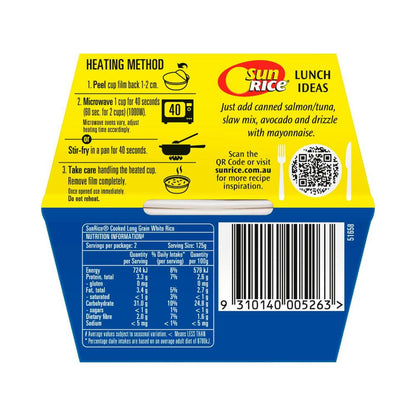 Sunrice Microwave Long Grain White Rice Cup 2x125g