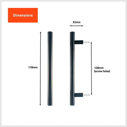 Taskmaster Black Matte Hollow T Handle - 128mm - 4 Pack