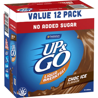 Sanitarium Up&Go Liquid Breakfast No Added Sugar Choc Ice 250ml x12 Pack