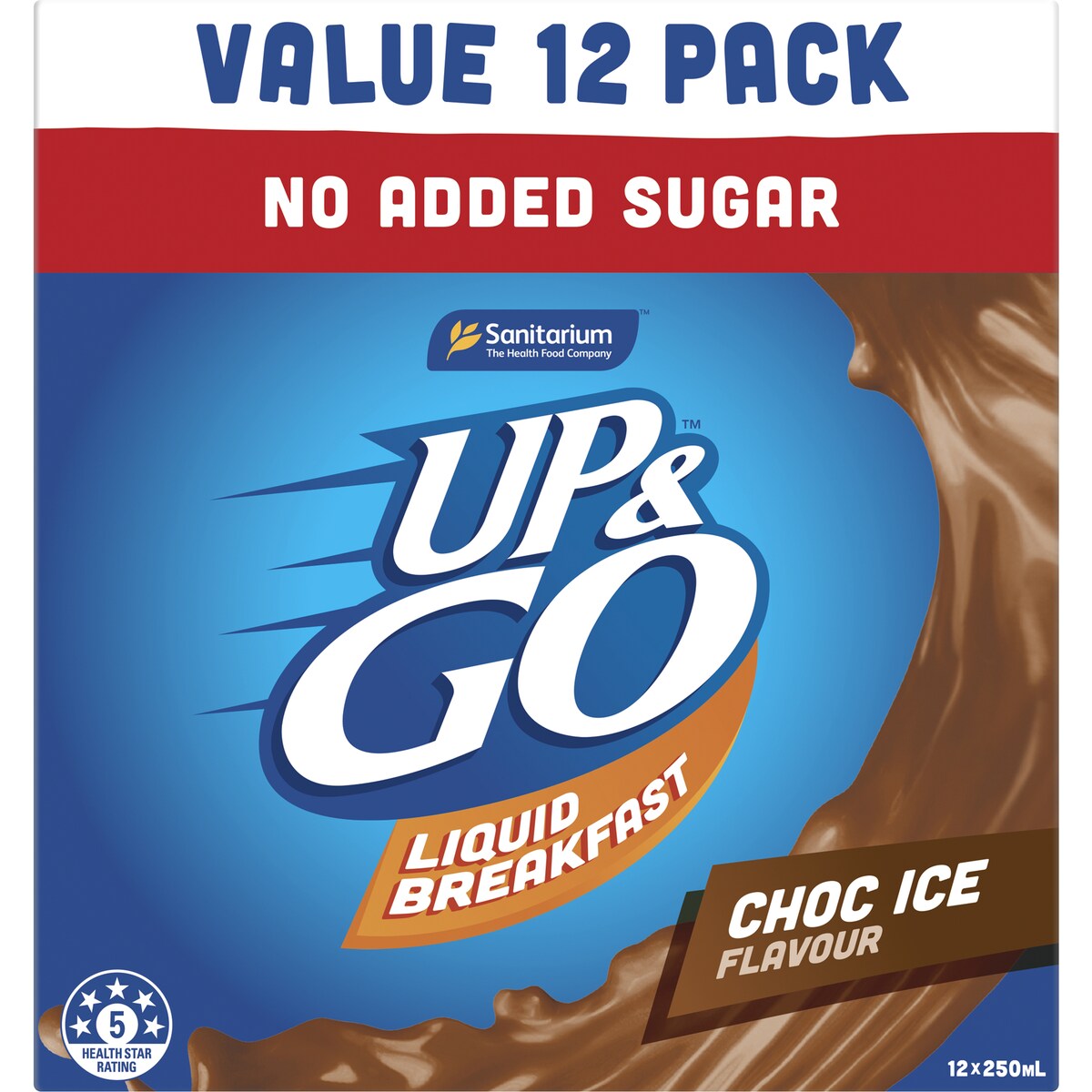 Sanitarium Up&Go Liquid Breakfast No Added Sugar Choc Ice 250ml x12 Pack