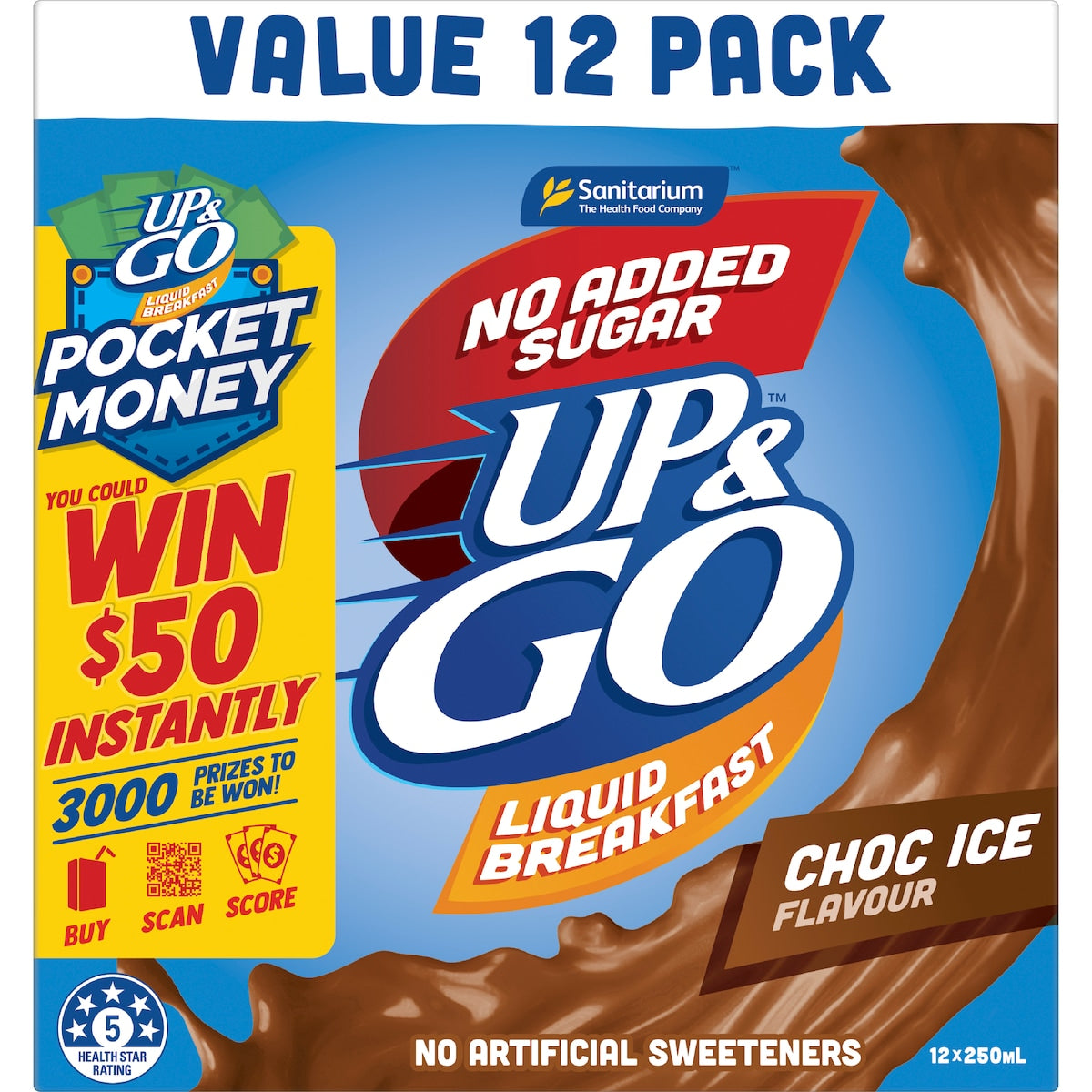 Up&go Liquid Breakfast No Added Sugar Choc Ice 250ml X 12 Pack