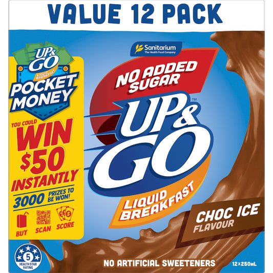 Up&go Liquid Breakfast No Added Sugar Choc Ice 250ml X 12 Pack