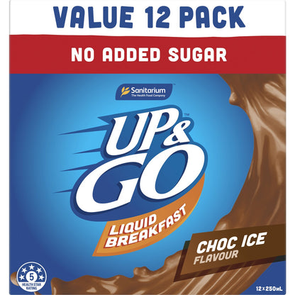 Sanitarium Up&Go Liquid Breakfast No Added Sugar Choc Ice 250ml x12 Pack