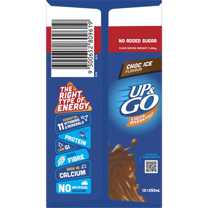 Sanitarium Up&Go Liquid Breakfast No Added Sugar Choc Ice 250ml x12 Pack
