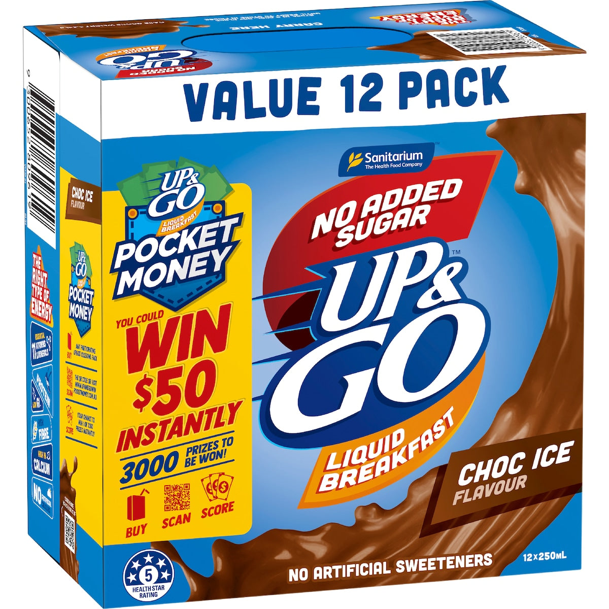 Up&go Liquid Breakfast No Added Sugar Choc Ice 250ml X 12 Pack