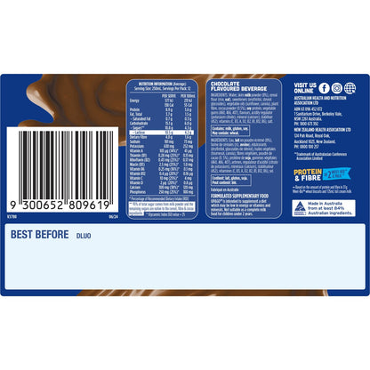 Sanitarium Up&Go Liquid Breakfast No Added Sugar Choc Ice 250ml x12 Pack