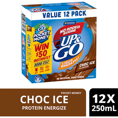 Up&go Liquid Breakfast No Added Sugar Choc Ice 250ml X 12 Pack