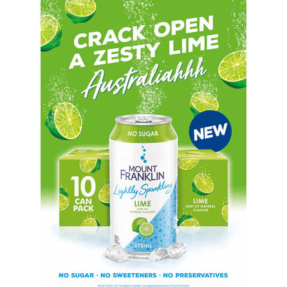 Mount Franklin Lightly Sparkling Water Lime Multipack Cans 375ml x10 Pack