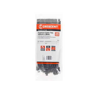 Crescent Black Heavy Duty Cable Ties - 300 x 8mm - 100 Pack