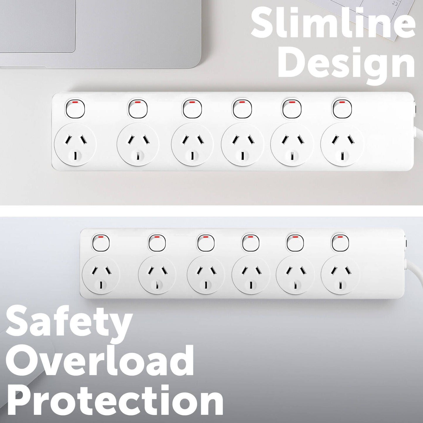 Arlec White Powerboard - 6 Outlet - 1.8m
