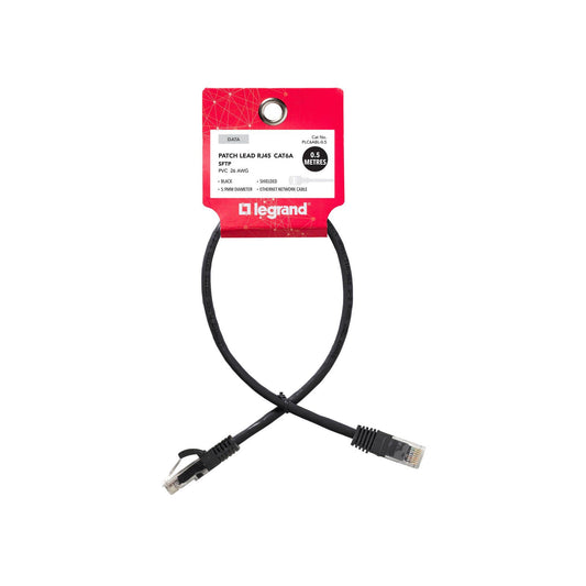 Legrand Cat6A RJ45 S/FTP Patch Lead - 0.5m - Black