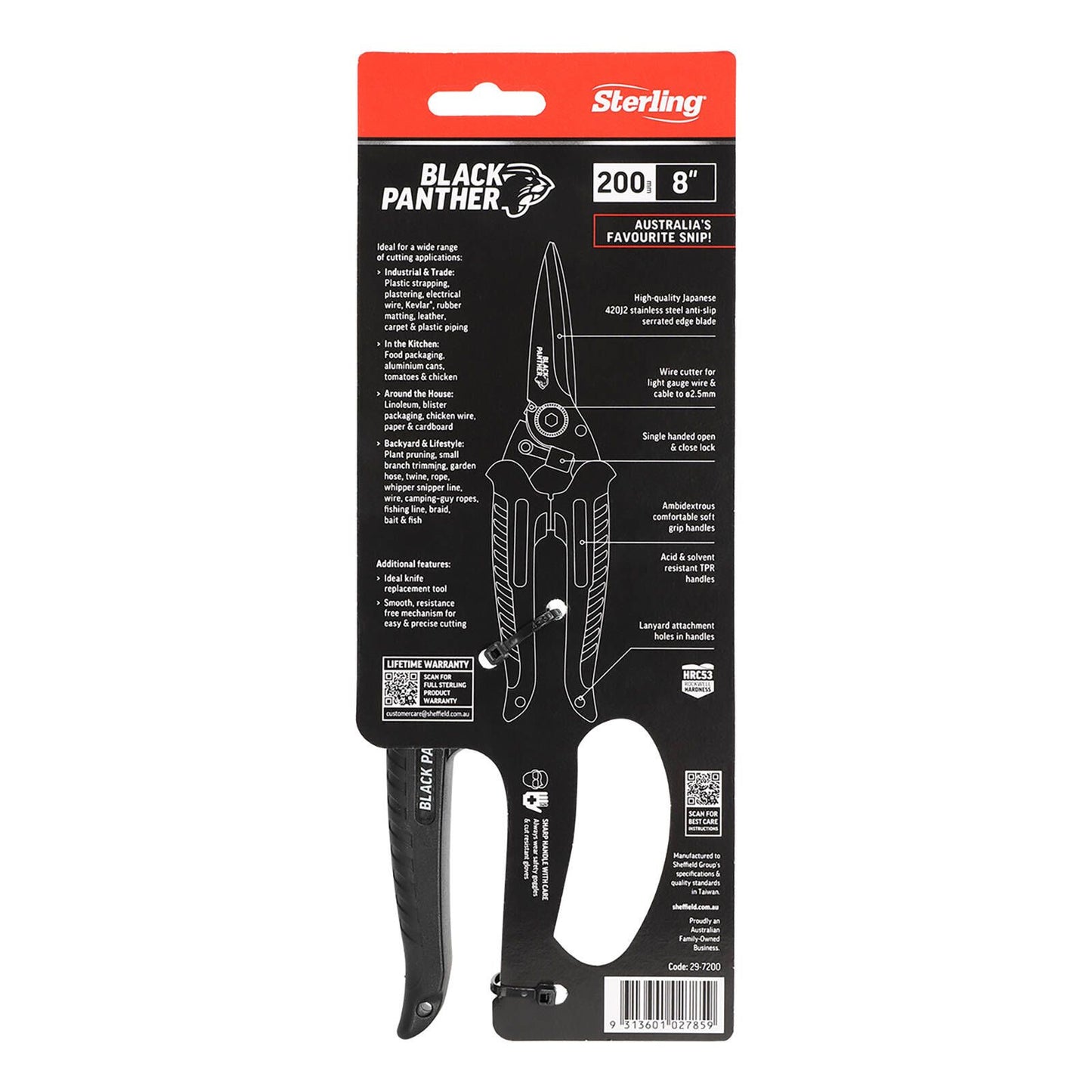 Sterling Black Panther Industrial Snips - 200mm