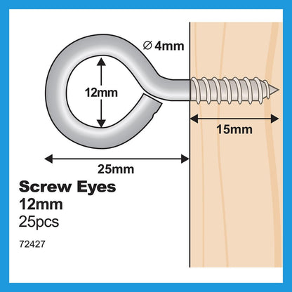 Everhang Screw Eye Hook Zinc Plated 12mm 25 Pack