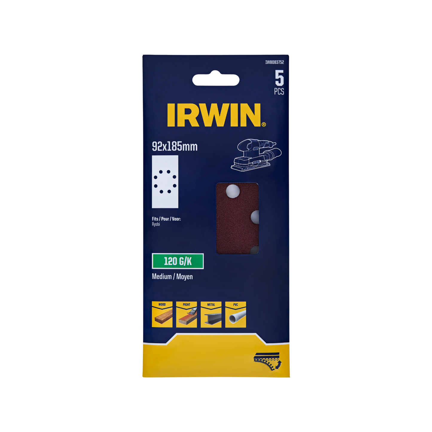 Irwin Orbital Sheets - 120 Grit - 92 x 185mm - 5 Pack