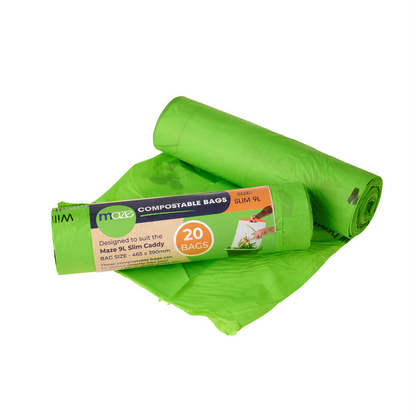Maze 9L Slim Compostable Bags - 20 Pack - Starch Based Polymer - Composting