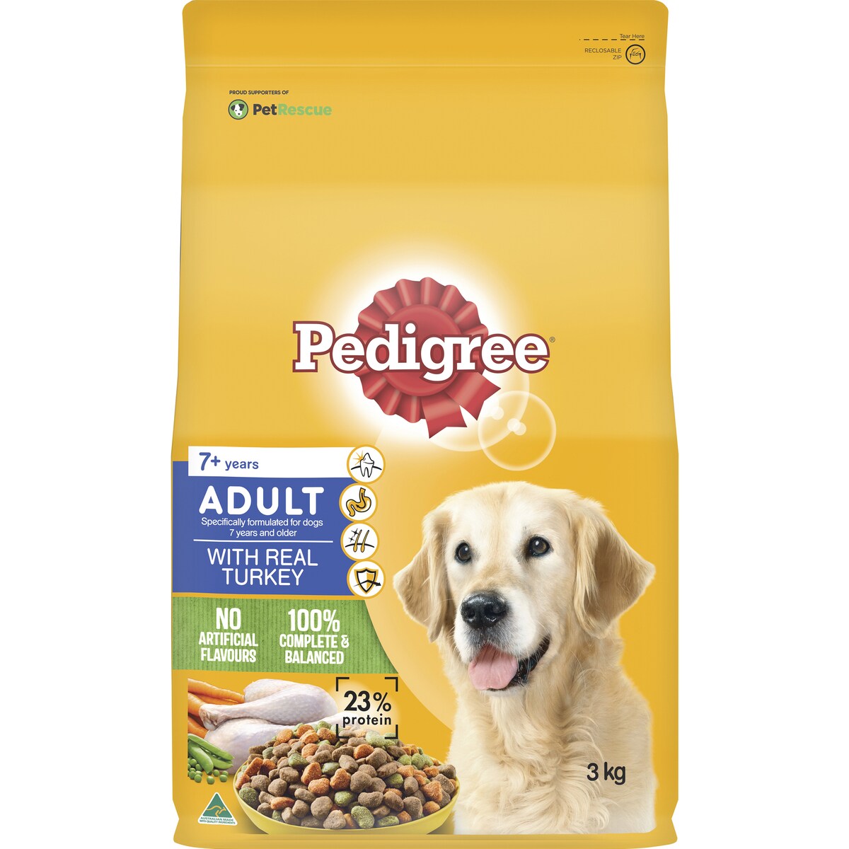 Pedigree Adult 7+ Years With Real Turkey Dry Dog Food 3kg