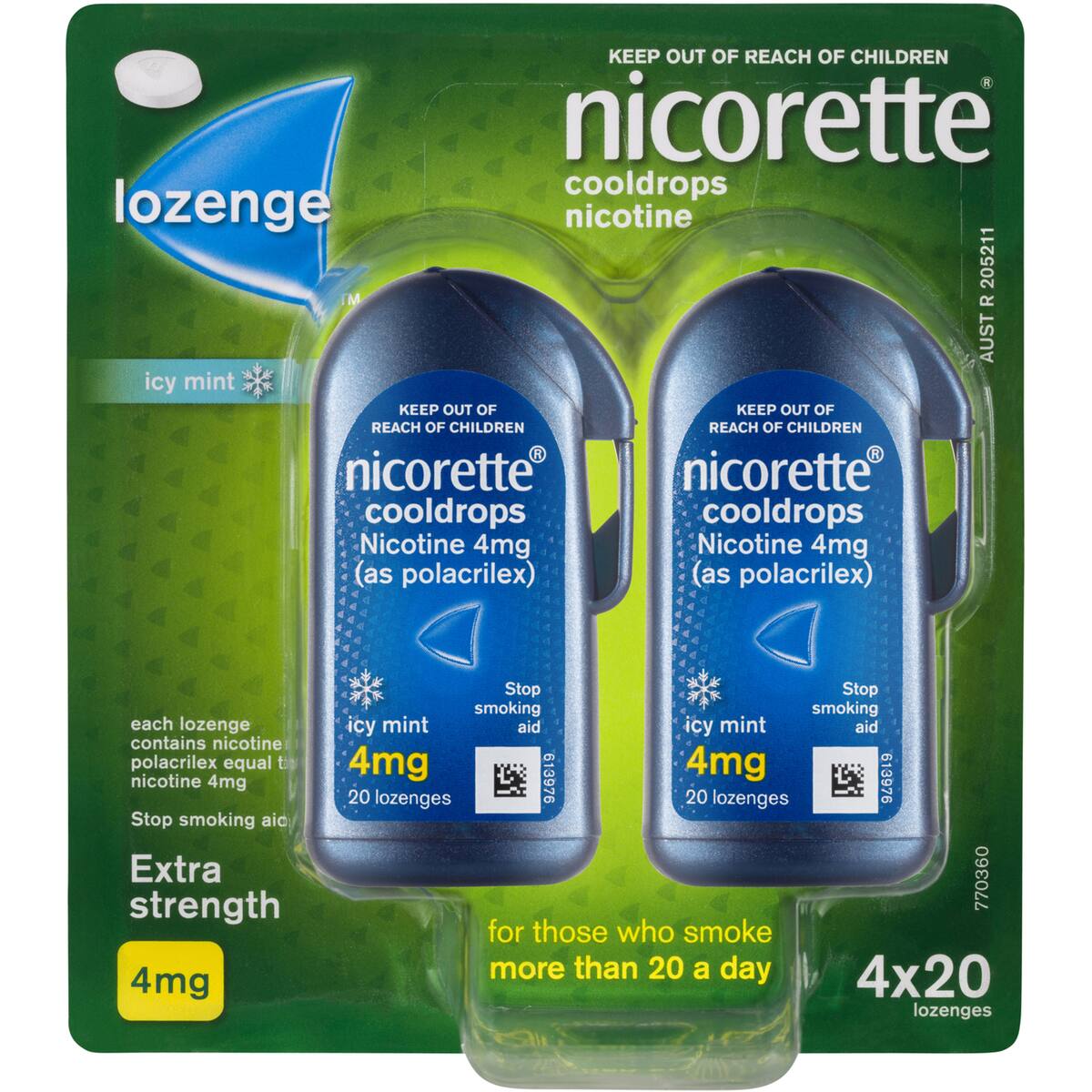 Nicorette Quit Smoking Extra Strength Cooldrops Lozenge Icy Mint 80 Pack