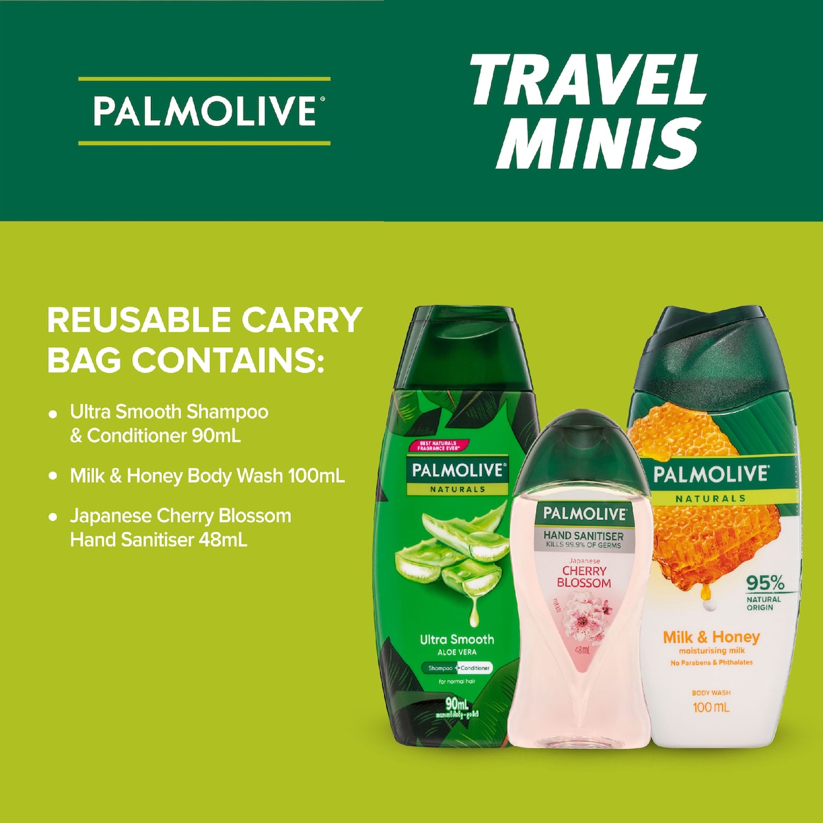 Palmolive Travel Pack Minis Shampoo Conditioner & Bodywash Each