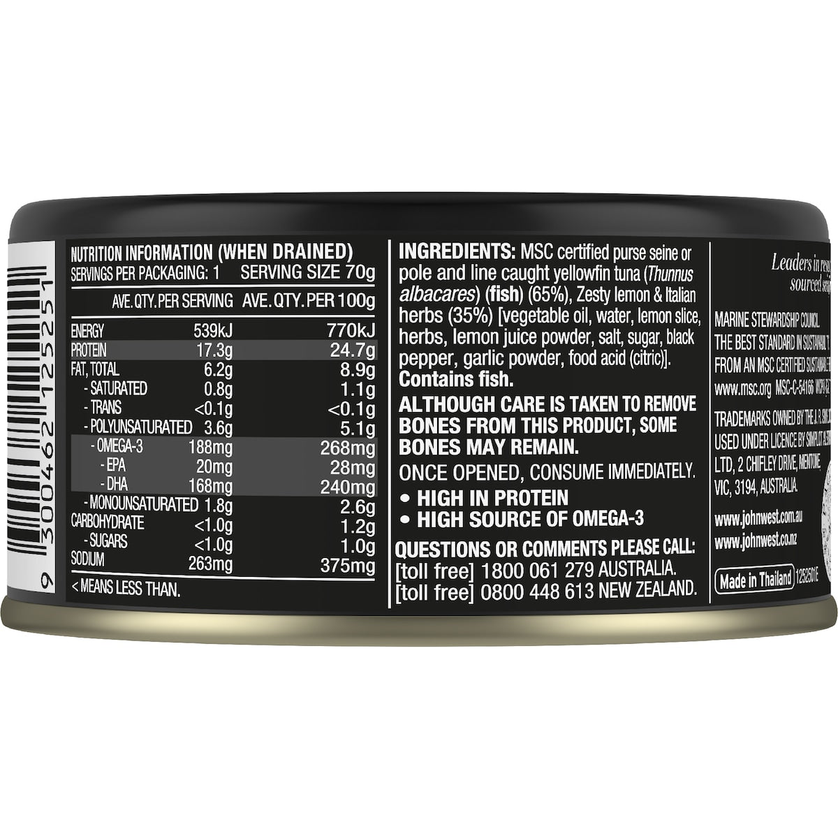 John West Yellowfin Tuna With Lemon & Herbs In Oil 90g