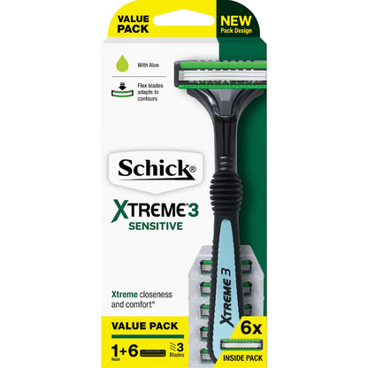 Schick Xtreme 3 Sensitive Hybrid Razor & 6 Cartridges Each