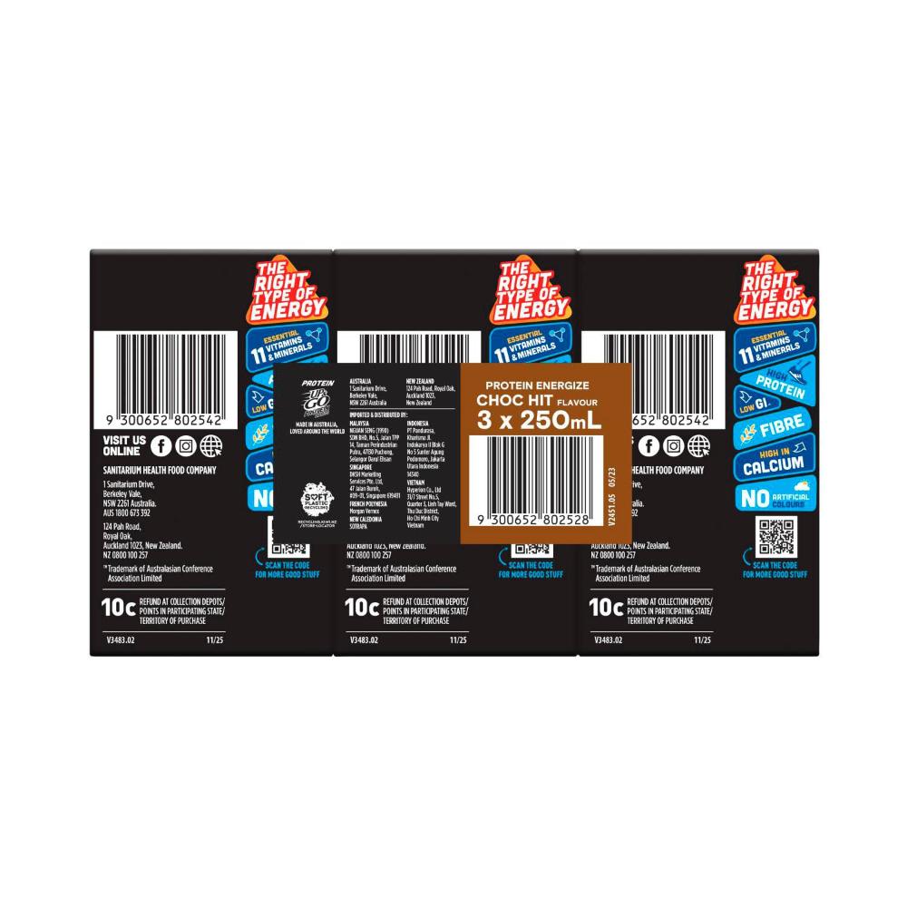 Sanitarium Up&go Protein Energize Choc Ice 3x250ml - 750mL