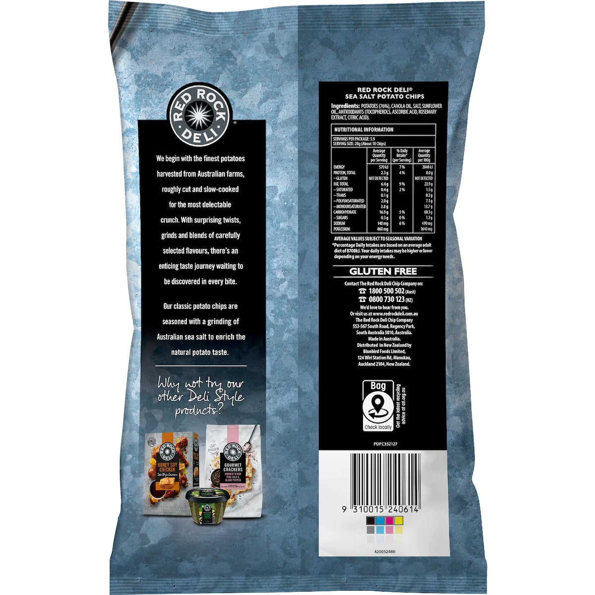 Red Rock Deli Potato Chips Sea Salt Natural 165g