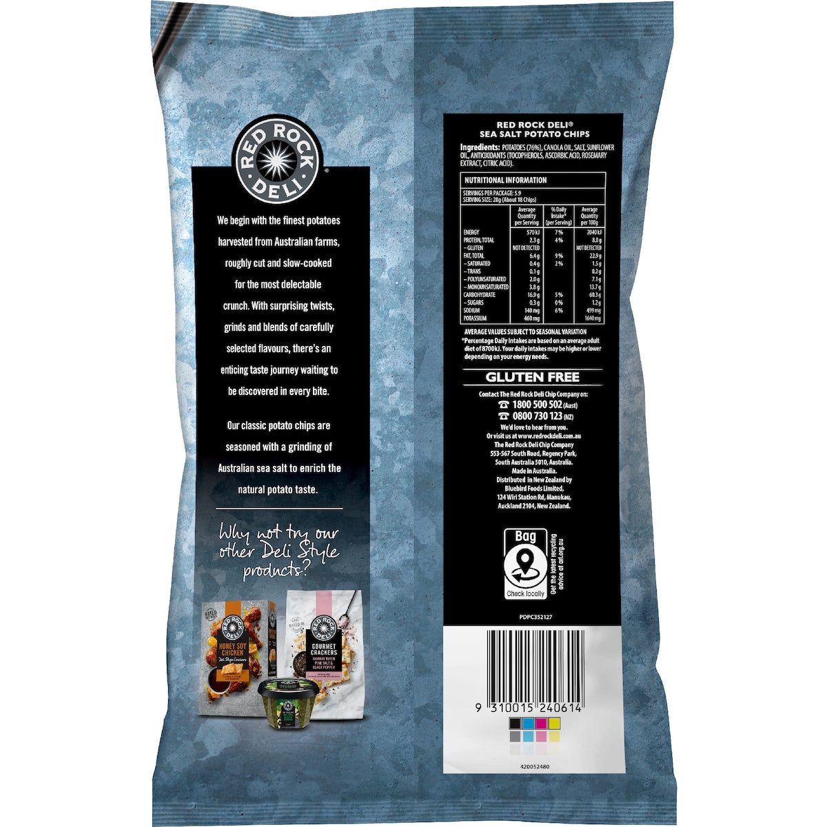 Red Rock Deli Potato Chips Sea Salt 165g