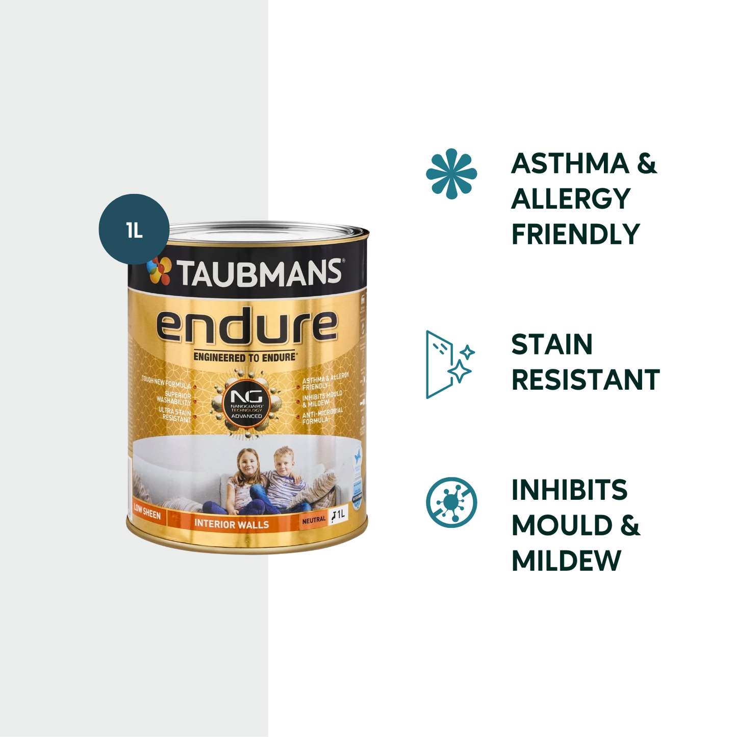 Taubmans Endure Interior Walls Paint - 1L - Neutral - Low Sheen