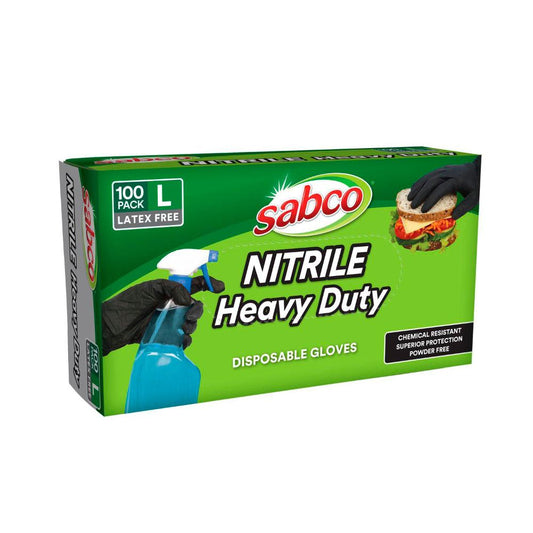 Sabco Nitrile Heavy Duty Disposable Gloves Large - 100 pack