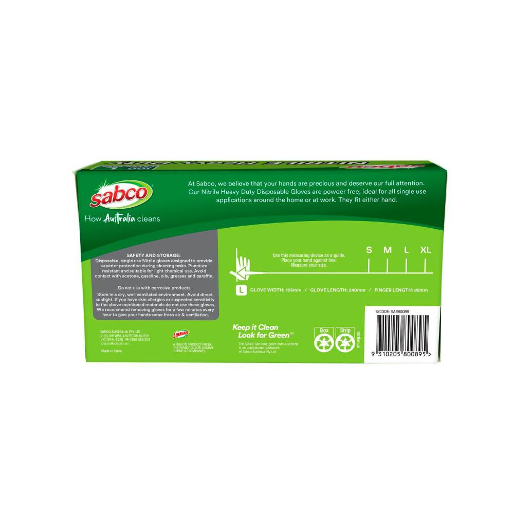 Sabco Nitrile Heavy Duty Disposable Gloves Large - 100 pack