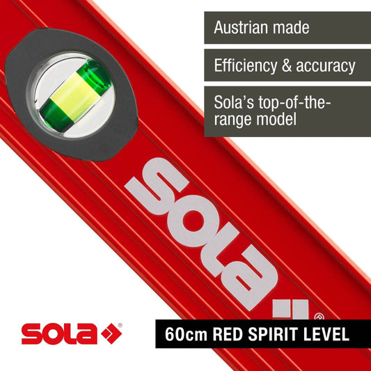 Sola Spirit Level - 60cm - Red - 3 Vials