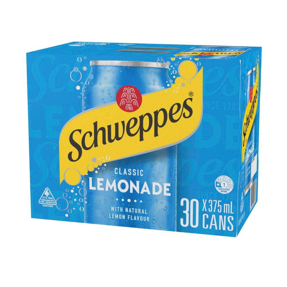 Schweppes Lemonade Soft Drink Cans Multipack 375ml x 30 Pack
