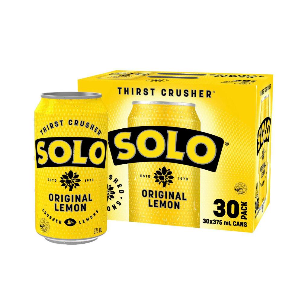 Solo Thirst Crusher Original Lemon Soft Drink Cans Multipack 375ml x 30 Pack - 30 pack