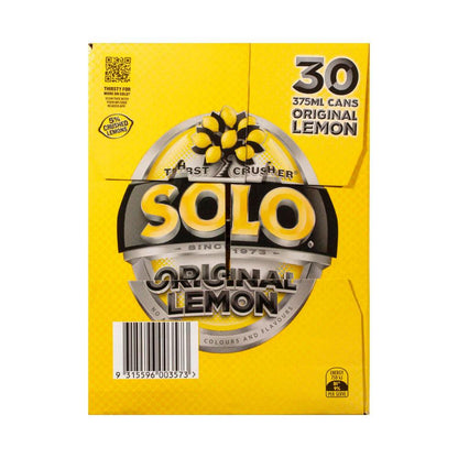 Solo Thirst Crusher Original Lemon Soft Drink Cans Multipack 375ml x 30 Pack