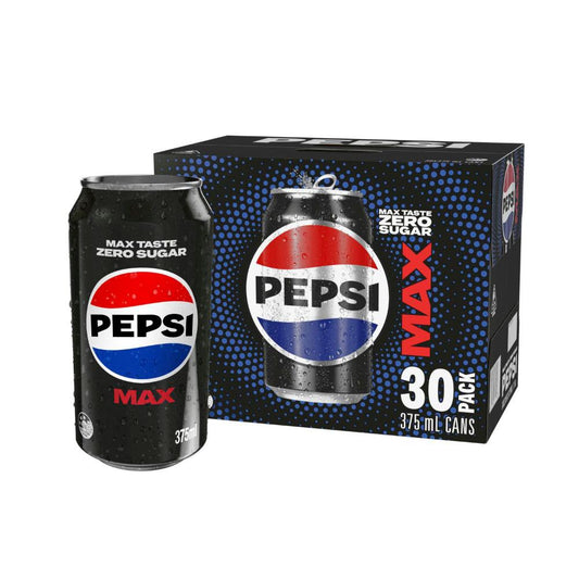 Pepsi Max No Sugar Cola Soft Drink Cans Multipack 375ml x 30 Pack