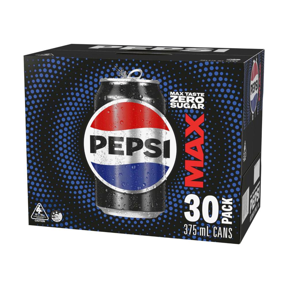 Pepsi Max No Sugar Cola Soft Drink Cans Multipack 375ml x 30 Pack