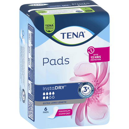 Tena Incontinence Pads Instadry Extra Long Length 6 Pack
